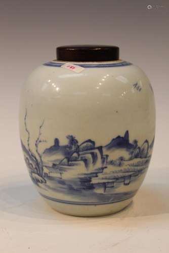 Chinese Blue and White Porcelain Jar with a Huang Hua Li Woo...