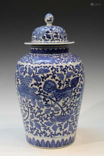 Chinese Blue and White Porcelain Temple Jar with Lid