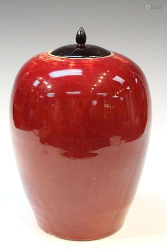 Chinese Oxblood Jar with Wooden Lid