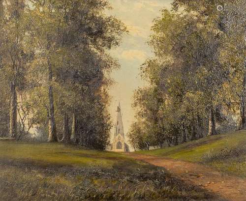 A. GILBERT (XIX) 'forest view with a cathedral'. A...