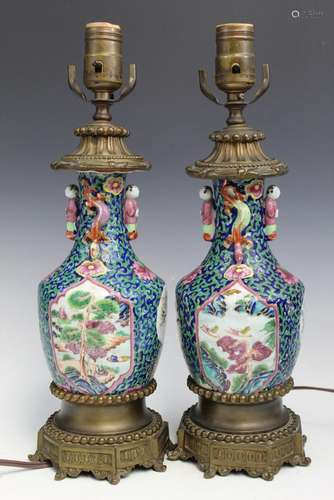 Pair of Chinese Famille Rose Porcelain Vase Lamps