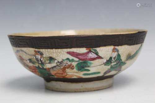 Chinese Crackle Glaze Famille Rose Porcelain Bowl