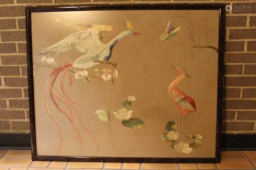 Framed Embroidery Panel of Birds