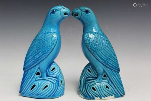 Pair of Turquoise Glaze Porcelain Birds