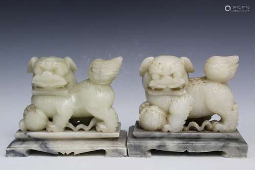 Two Chinese Carved Soapstone Foo Dog Bookends