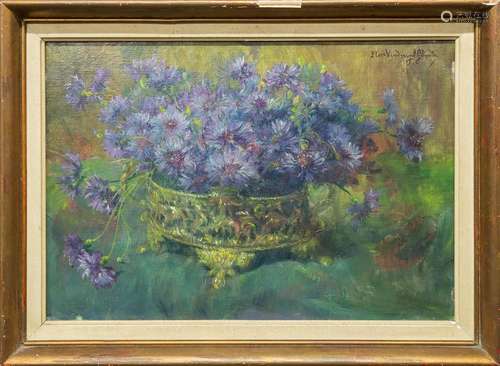 A flower painting, oil on canvas and signed 'Flore Vind...