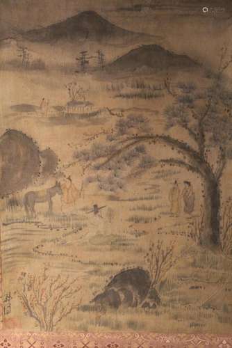 Korean ink painting on silk scroll.