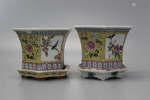 Pair of Chinese famille rose porcelain planters.