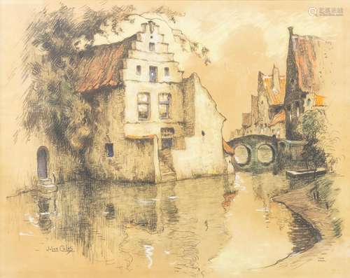 Julien CELOS (1884-1953) 'A view of Bruges', penci...