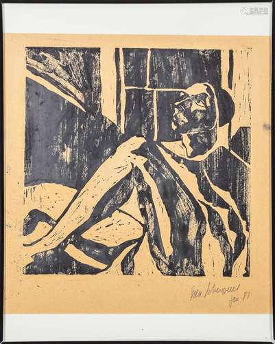 Koen SCHERPEREEL (1961-1997) a woodcut print of a man. India...