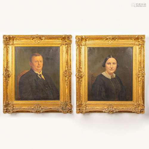 M. Duck (XIX) A pair of portraits in a giltwood frame. Oil o...