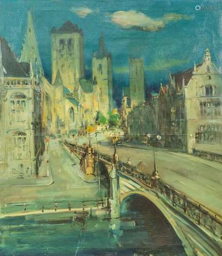 Martin BOLLÉ (1912-1968) 'View of Ghent' a paintin...