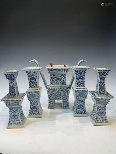 Chinese Blue and White Porcelain Altar Set