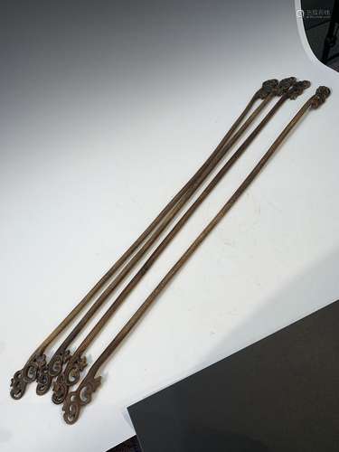 Four Asian Wood Carved Curtain Rods