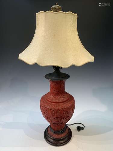 Chinese Cinnabar Vase with a Lamp Shade