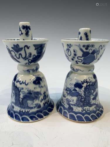 Pair of Chinese Blue and White Altar Set- AS IS