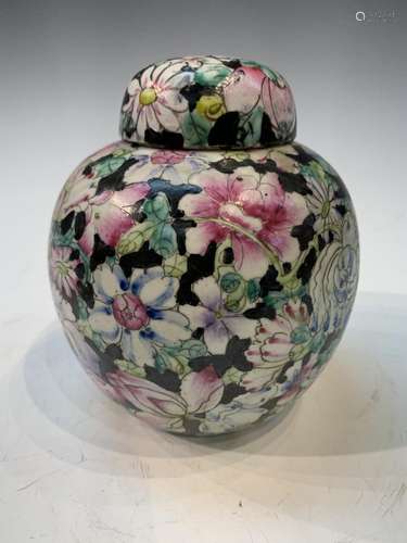 Chinese Porcelain Jar with Cover- Floral Decoration