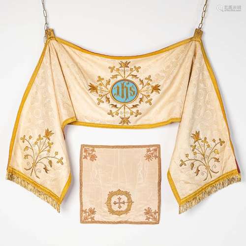 A collection of a Humeral veil and Chalice veil, finished wi...