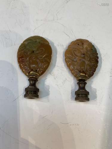 Pair of Chinese Jade Carvings for Lamp top