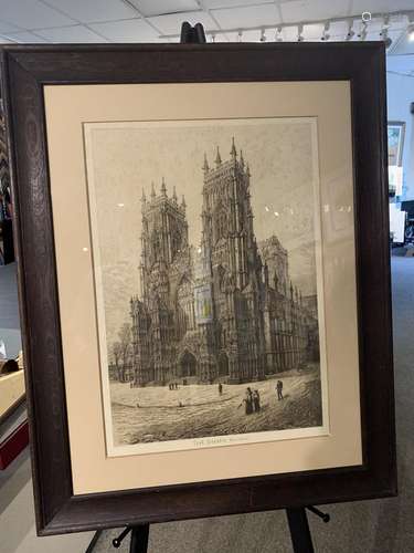 Framed etching of York Minster, West Front