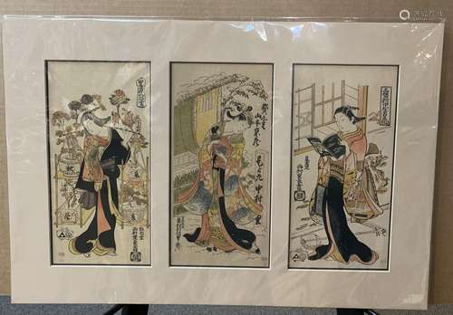 Japanese Woodblock Prints of Ladies - Triptych (matted)