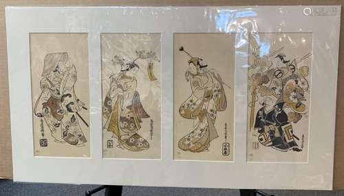 Set of Four Japanese Woodblock Prints of Ladies (matted)