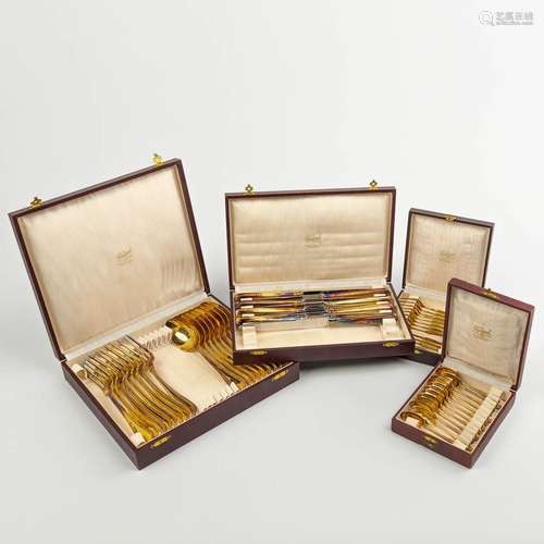 A collection of 4 boxes with gold-plated silver cutlery, mar...