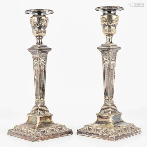 A pair of silver-plated candlesticks marked Mappin Brothers ...