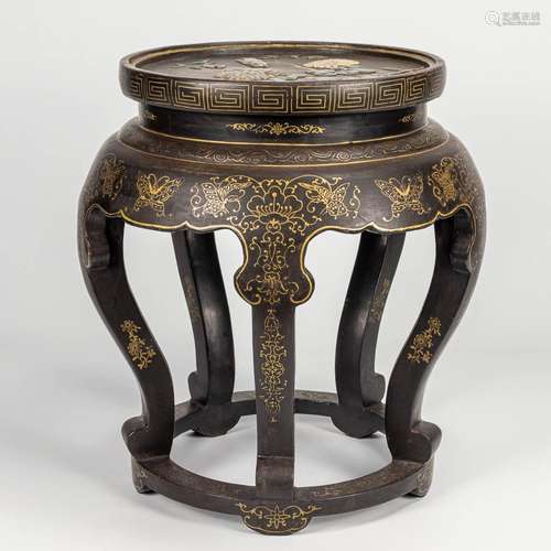 A side table made of hardwood and inlaid with Chinese hardst...