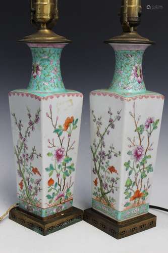 Pair of Chinese Famille Rose Porcelain Vase Lamps