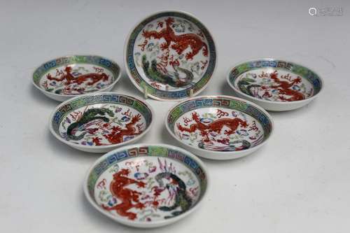 Six Chinese Porcelain Saucers. Guangxu Mark