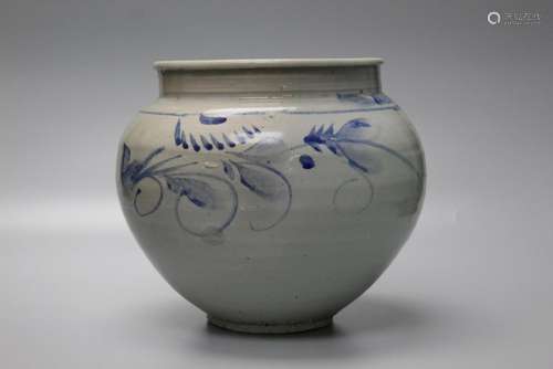 Korean blue and white porcelain jar with floral