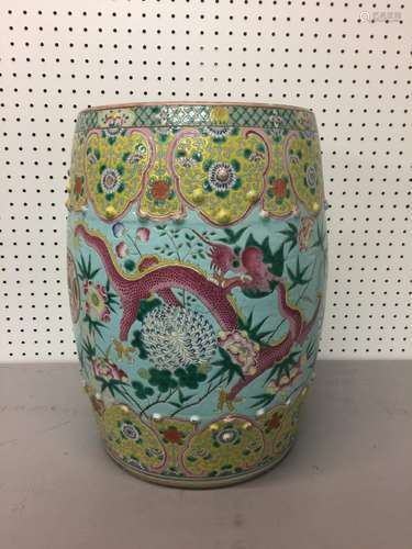 Chinese famille rose porcelain garden seat.