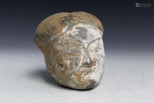 Chinese Antique Painted Pottery Head. Han Dynasty.