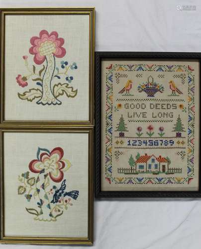 Three Early American Framed Needlework Pieces