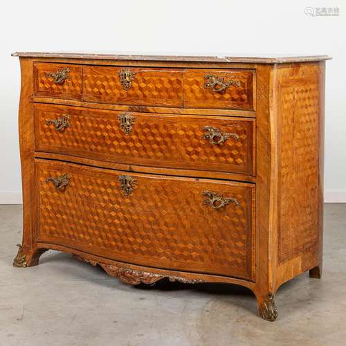 A large commode with 3 drawers and finished with marquetry i...