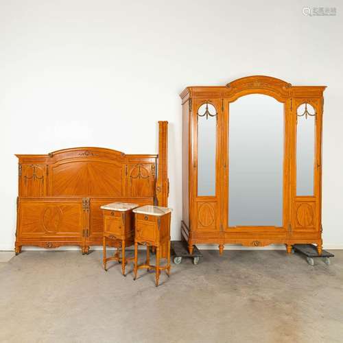 A wardrobe, queen-size jumeau bed and 2 nightstands, made in...