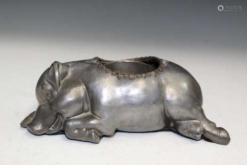 Pewter Pig Candle Holder