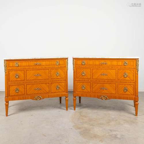 A pair of commodes with marble and mounted with bronze in Lo...