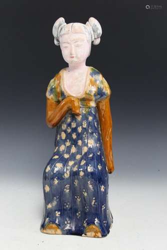 Chinese Sancai Pottery Female Figure