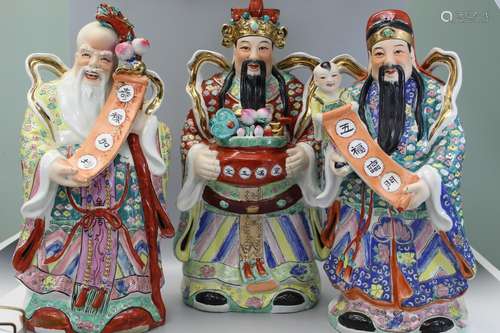 Chinese famille rose porcelain Statues of "Three Star&q...