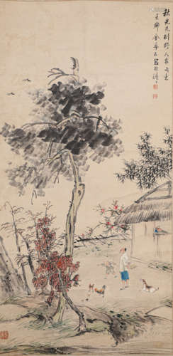 金梦石人物风景（lot095-111为同一藏家藏）纸本立轴