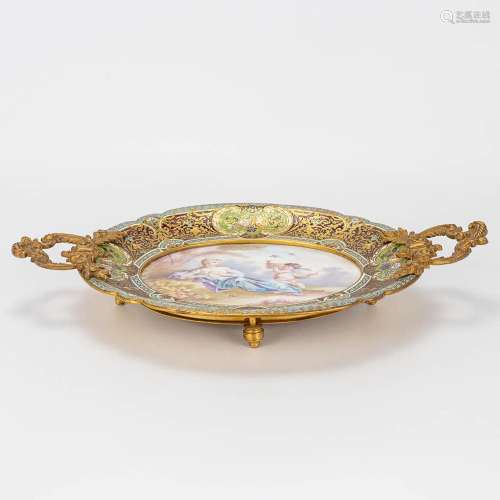 A bowl decorated with cloisonné bronze and with a hand-paint...