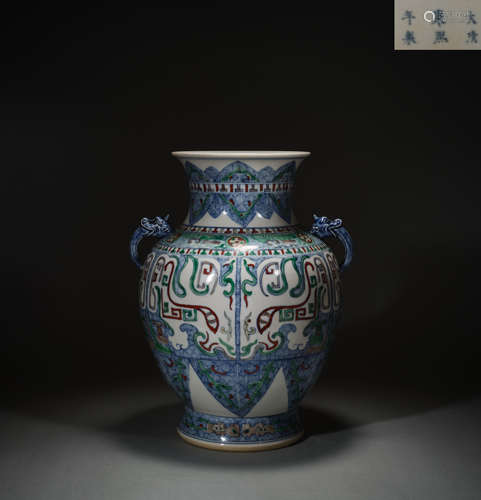 Qing Dynasty bucket color double-ear big bottle