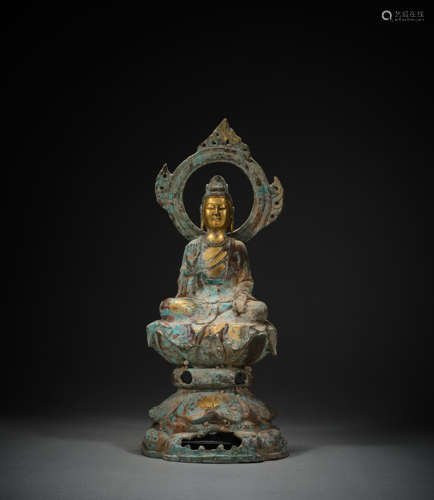 Ancient Chinese bronze-gilt Buddha statue