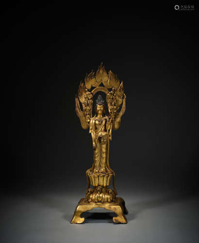 Ancient Chinese bronze-gilt Buddha statue