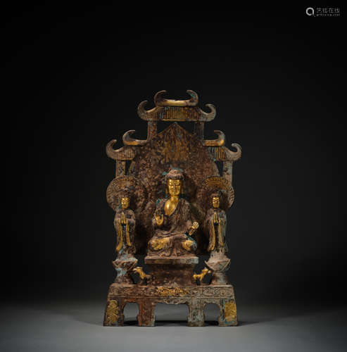 Ancient Chinese bronze-gilt Buddha statue