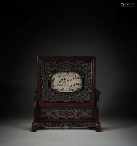 Qing Dynasty rosewood inlaid with Hetian jade plug-in screen