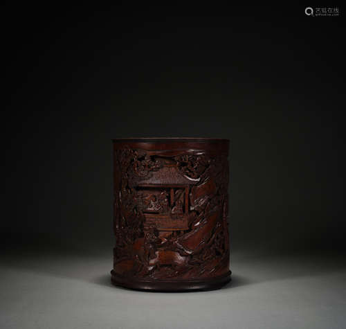 Qing Dynasty red sandalwood figure pen holder