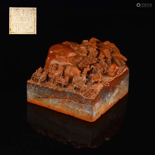 Qi Baishi style Shoushan stone cinnabar seal